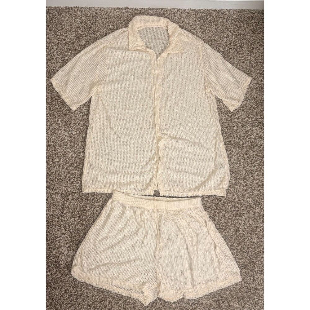 Cream Knit Swimsuit Cover-Up 2-Piece Set | Top + Shorts